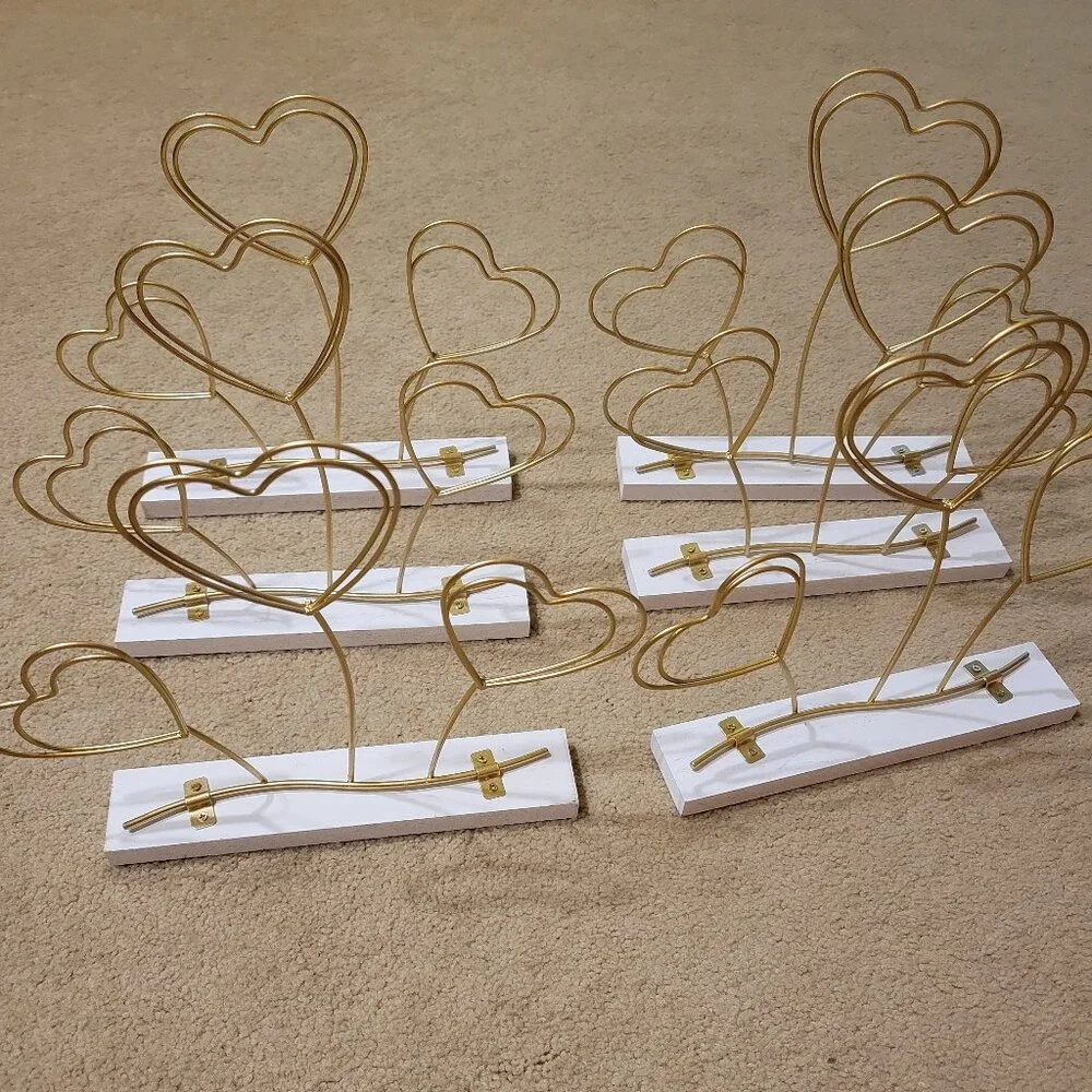 Set of 6 Gold Metal Photo Stands Decor Wedding Hearts